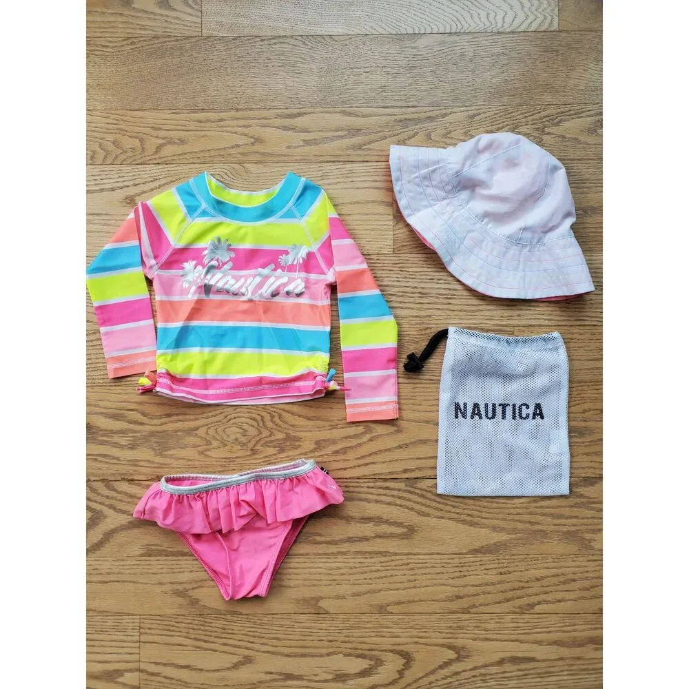 Nautica 2T Girls Lot of 4 Rainbow Swim Set GUC